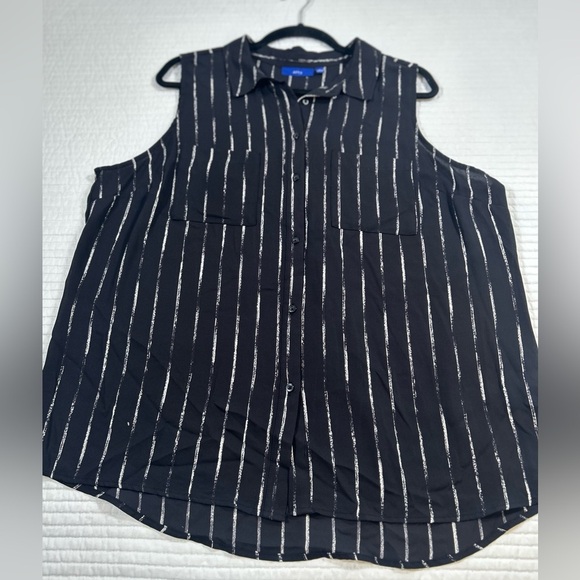 APT.9 Black Shirt with White Stripes. Sleeveless. Sheer. Career. Casual. Size XL - Picture 4 of 7